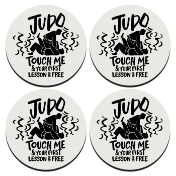 Judo Touch Me And Your First Lesson Is Free, SET of 4 round wooden coasters (9cm)