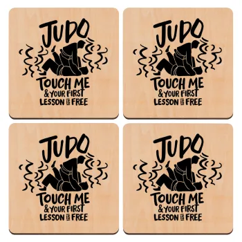Judo Touch Me And Your First Lesson Is Free, ΣΕΤ x4 Σουβέρ ξύλινα τετράγωνα plywood (9cm)