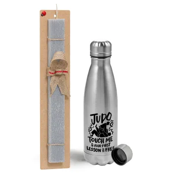 Judo Touch Me And Your First Lesson Is Free, Easter Set, metallic Inox water bottle (750ml) & aromatic flat Easter candle (30cm) (GRAY)
