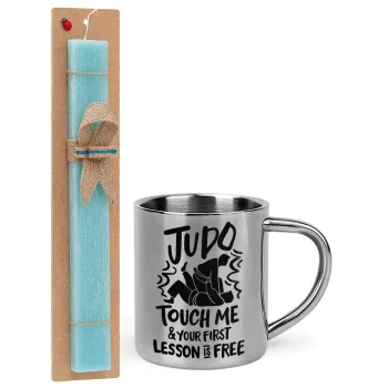 Judo Touch Me And Your First Lesson Is Free, Easter Set, metallic thermal cup (300ml) & aromatic flat Easter candle (30cm) (TURQUOISE)