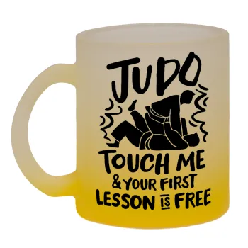 Judo Touch Me And Your First Lesson Is Free, Κούπα γυάλινη δίχρωμη με βάση το κίτρινο ματ, 330ml