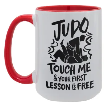 Judo Touch Me And Your First Lesson Is Free, Κούπα Mega 15oz, κεραμική Κόκκινη, 450ml