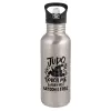 Water bottle Silver with straw, stainless steel 600ml