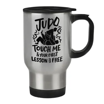 Judo Touch Me And Your First Lesson Is Free, Κούπα ταξιδιού ανοξείδωτη με καπάκι, διπλού τοιχώματος (θερμό) 450ml
