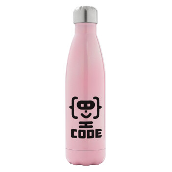 Code Heroes symbol, Metal mug thermos Pink Iridiscent (Stainless steel), double wall, 500ml