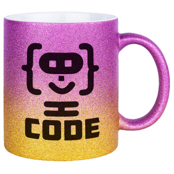 Code Heroes symbol, Κούπα Χρυσή/Ροζ Glitter, κεραμική, 330ml
