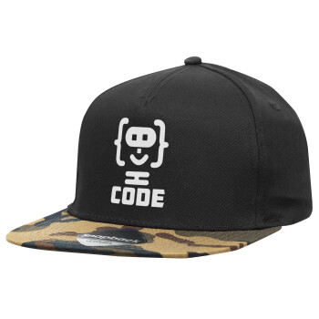 Code Heroes symbol, Καπέλο Ενηλίκων Flat Snapback Μαύρο/Παραλαγή, (100% ΒΑΜΒΑΚΕΡΟ, ΕΝΗΛΙΚΩΝ, UNISEX, ONE SIZE)