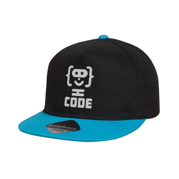 Code Heroes symbol, Καπέλο παιδικό Flat Snapback, Μαύρο/Μπλε (100% ΒΑΜΒΑΚΕΡΟ, ΠΑΙΔΙΚΟ, UNISEX, ONE SIZE)