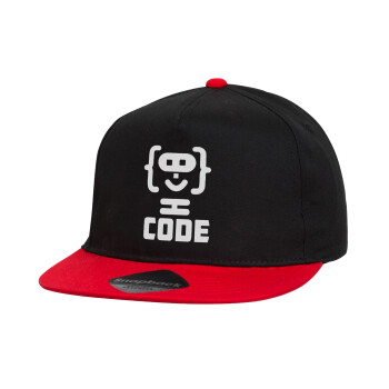 Code Heroes symbol, Καπέλο παιδικό Flat Snapback, Μαύρο/Κόκκινο (100% ΒΑΜΒΑΚΕΡΟ, ΠΑΙΔΙΚΟ, UNISEX, ONE SIZE)
