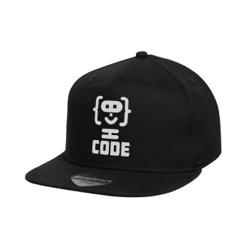 Code Heroes symbol, Καπέλο παιδικό Flat Snapback, Μαύρο (100% ΒΑΜΒΑΚΕΡΟ, ΠΑΙΔΙΚΟ, UNISEX, ONE SIZE)