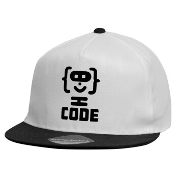 Code Heroes symbol, Καπέλο παιδικό Flat Snapback, Λευκό (100% ΒΑΜΒΑΚΕΡΟ, ΠΑΙΔΙΚΟ, UNISEX, ONE SIZE)