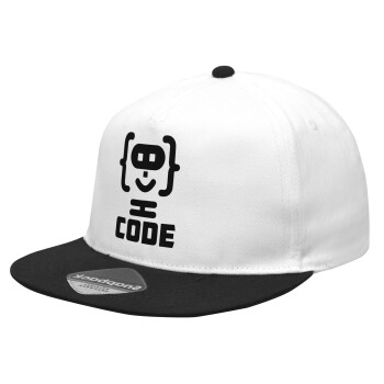 Code Heroes symbol, Καπέλο Ενηλίκων Flat Snapback Λευκό/Μαύρο, (POLYESTER, ΕΝΗΛΙΚΩΝ, UNISEX, ONE SIZE)