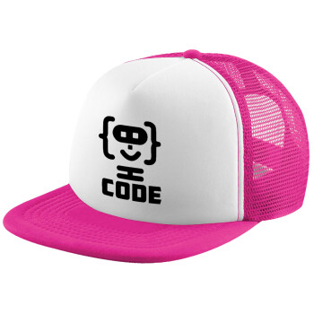Code Heroes symbol, Καπέλο Ενηλίκων Soft Trucker με Δίχτυ Pink/White (POLYESTER, ΕΝΗΛΙΚΩΝ, UNISEX, ONE SIZE)