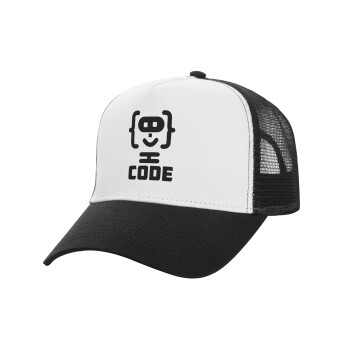 Code Heroes symbol, Καπέλο Ενηλίκων Structured Trucker, με Δίχτυ, ΛΕΥΚΟ/ΜΑΥΡΟ (100% ΒΑΜΒΑΚΕΡΟ, ΕΝΗΛΙΚΩΝ, UNISEX, ONE SIZE)