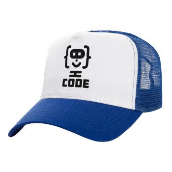 Code Heroes symbol, Καπέλο Ενηλίκων Structured Trucker, με Δίχτυ, ΛΕΥΚΟ/ΜΠΛΕ (100% ΒΑΜΒΑΚΕΡΟ, ΕΝΗΛΙΚΩΝ, UNISEX, ONE SIZE)
