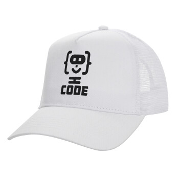 Code Heroes symbol, Καπέλο Ενηλίκων Structured Trucker, με Δίχτυ, ΛΕΥΚΟ (100% ΒΑΜΒΑΚΕΡΟ, ΕΝΗΛΙΚΩΝ, UNISEX, ONE SIZE)