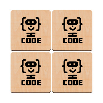 Code Heroes symbol, ΣΕΤ x4 Σουβέρ ξύλινα τετράγωνα plywood (9cm)