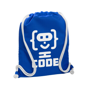 Code Heroes symbol, Τσάντα πλάτης πουγκί GYMBAG Μπλε, με τσέπη (40x48cm) & χονδρά κορδόνια