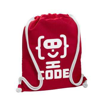 Code Heroes symbol, Τσάντα πλάτης πουγκί GYMBAG Κόκκινη, με τσέπη (40x48cm) & χονδρά κορδόνια