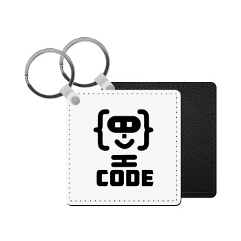 Code Heroes symbol, Μπρελόκ Δερματίνη, τετράγωνο ΜΑΥΡΟ (5x5cm)