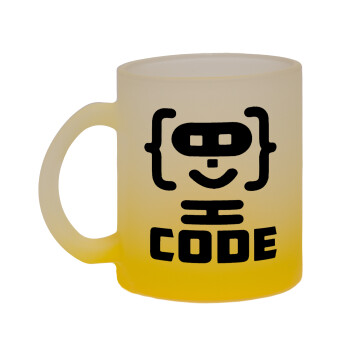 Code Heroes symbol, Κούπα γυάλινη δίχρωμη με βάση το κίτρινο ματ, 330ml