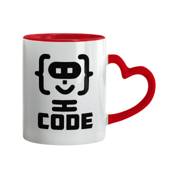 Code Heroes symbol, Mug heart red handle, ceramic, 330ml