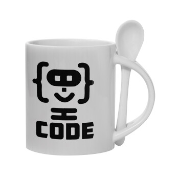 Code Heroes symbol, Ceramic coffee mug with Spoon, 330ml (1pcs)