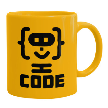 Code Heroes symbol, Ceramic coffee mug yellow, 330ml (1pcs)