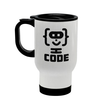 Code Heroes symbol, Κούπα ταξιδιού ανοξείδωτη με καπάκι, διπλού τοιχώματος (θερμό) λευκή 450ml