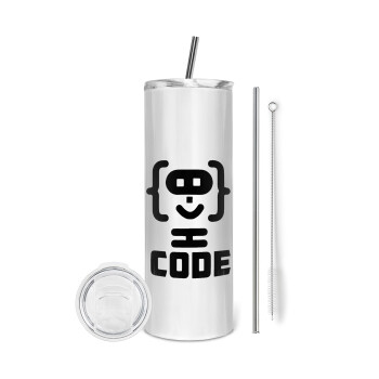 Code Heroes symbol, Eco friendly stainless steel tumbler 600ml, with metal straw & cleaning brush