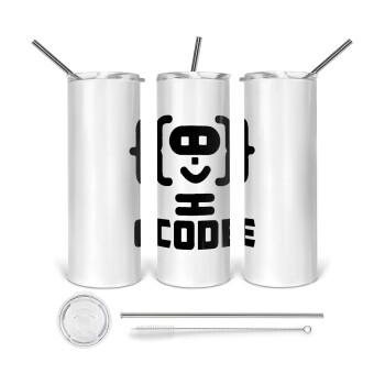 Code Heroes symbol, 360 Eco friendly stainless steel tumbler 600ml, with metal straw & cleaning brush