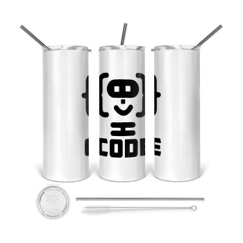 Code Heroes symbol, Tumbler ποτήρι θερμό από ανοξείδωτο ατσάλι 600ml, με μεταλλικό καλαμάκι & βούρτσα καθαρισμού