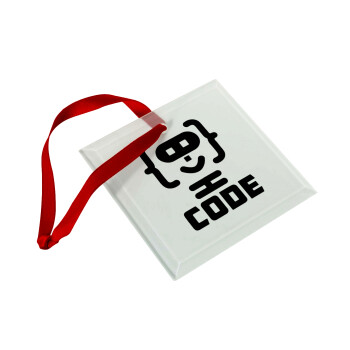 Code Heroes symbol, Στολίδι Χριστουγεννιάτικο στολίδι γυάλινο τετράγωνο 9x9cm