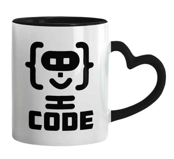Code Heroes symbol — Mug heart black handle, ceramic, 330ml