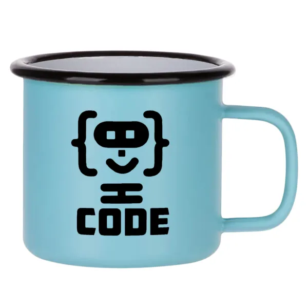 Code Heroes symbol — Metal enamel mug, matte light blue, 360ml