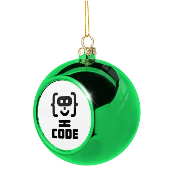 Code Heroes symbol — Green Christmas tree ornament ball 8cm