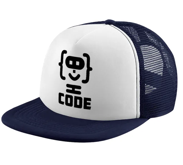 Code Heroes symbol — Adult Soft Trucker Hat with Dark Blue/White Mesh (POLYESTER, ADULT, UNISEX, ONE SIZE)