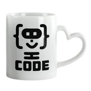 Code Heroes symbol, Κούπα καρδιά χερούλι λευκή, κεραμική, 330ml
