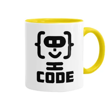 Code Heroes symbol, Κούπα χρωματιστή κίτρινη, κεραμική, 330ml