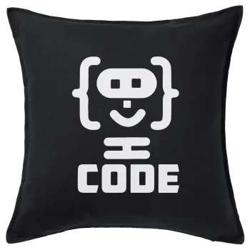 Code Heroes symbol, Μαξιλάρι καναπέ Μαύρο 100% βαμβάκι, περιέχεται το γέμισμα (50x50cm)
