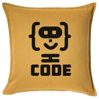 Code Heroes symbol, Μαξιλάρι καναπέ Κίτρινο 100% βαμβάκι, περιέχεται το γέμισμα (50x50cm)