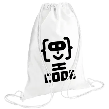 Code Heroes symbol, Backpack pouch GYMBAG white (28x40cm)