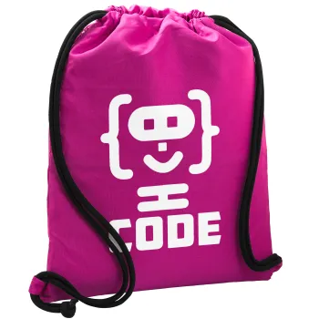 Code Heroes symbol, Backpack pouch GYMBAG Fuchsia, with pocket (40x48cm) & thick cords