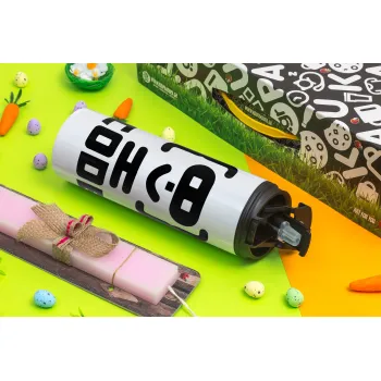 Code Heroes symbol, Πασχαλινή Λαμπάδα με Travel Tumbler θερμό με διπλό καπάκι (600ml, BPA free) & κερί αρωματικό πλακέ (30cm) (ΡΟΖ)