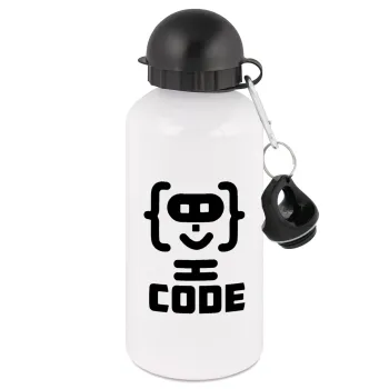 Code Heroes symbol, Metal water bottle, White, aluminum 500ml