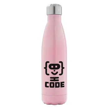Code Heroes symbol, Μεταλλικό παγούρι θερμός Ροζ Ιριδίζον (Stainless steel), διπλού τοιχώματος, 500ml