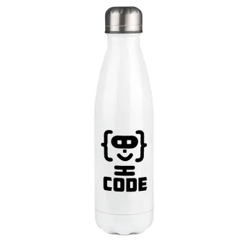 Code Heroes symbol, Metal mug thermos White (Stainless steel), double wall, 500ml