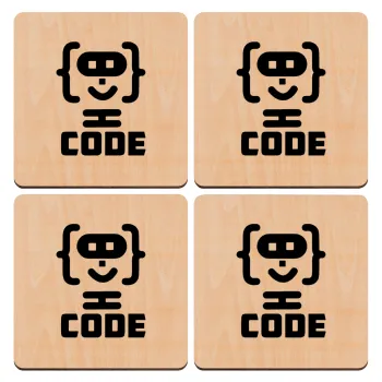 Code Heroes symbol, ΣΕΤ x4 Σουβέρ ξύλινα τετράγωνα plywood (9cm)
