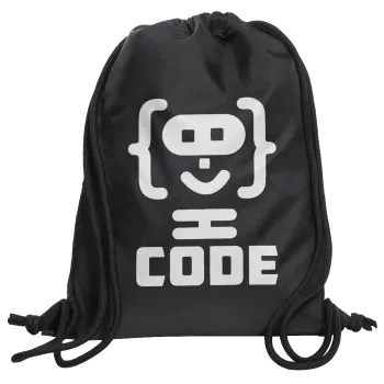Code Heroes symbol, Τσάντα πλάτης πουγκί GYMBAG Μαύρη, με τσέπη (40x48cm) & χονδρά κορδόνια