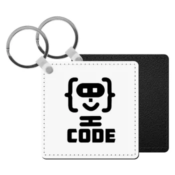 Code Heroes symbol, Μπρελόκ Δερματίνη, τετράγωνο ΜΑΥΡΟ (5x5cm)